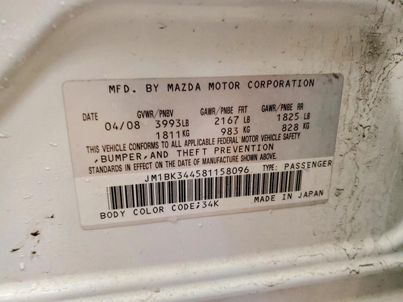 Продаж на аукціоні авто 2008 Mazda 3, vin: JM1BK344581158096, номер лоту: 79784695