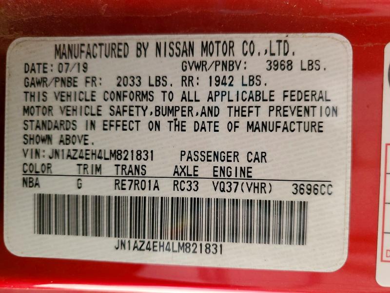 Продажа на аукционе авто 2020 Nissan 370z, vin: JN1AZ4EH4LM821831, номер лота: 41625806