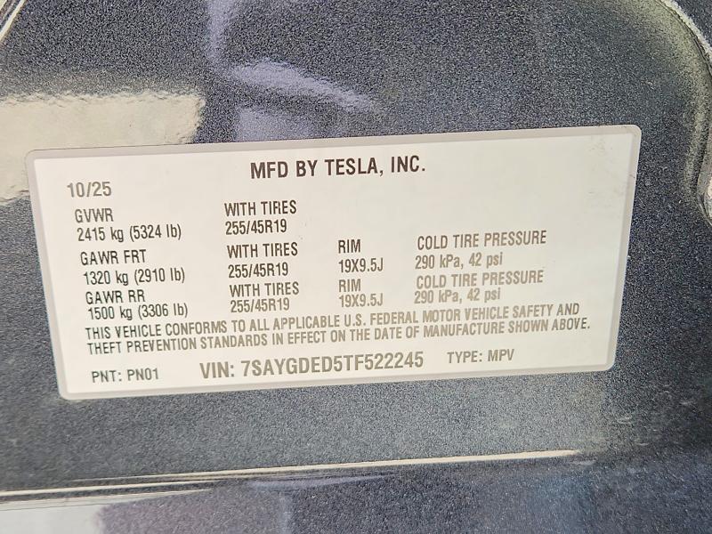 Продаж на аукціоні авто 2026 Tesla Model Y, vin: 7SAYGDED5TF522245, номер лоту: 45484566