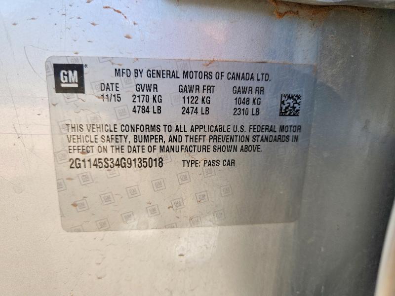 47782766 :رقم المزاد ، 2G1145S34G9135018 vin ، 2016 Chevrolet Impala مزاد بيع