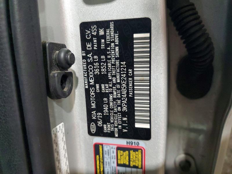 2019 Kia Rio მანქანა იყიდება აუქციონზე, vin: 3KPA24AB5KE241214, აუქციონის ნომერი: 48082116