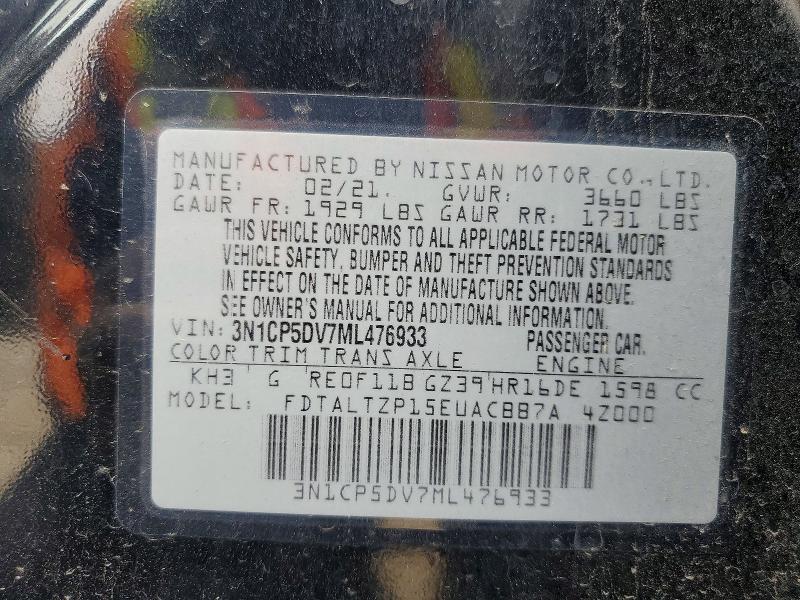 Aukcja sprzedaży 2021 Nissan Kicks, vin: 3N1CP5DV7ML476933, numer aukcji: 79594035