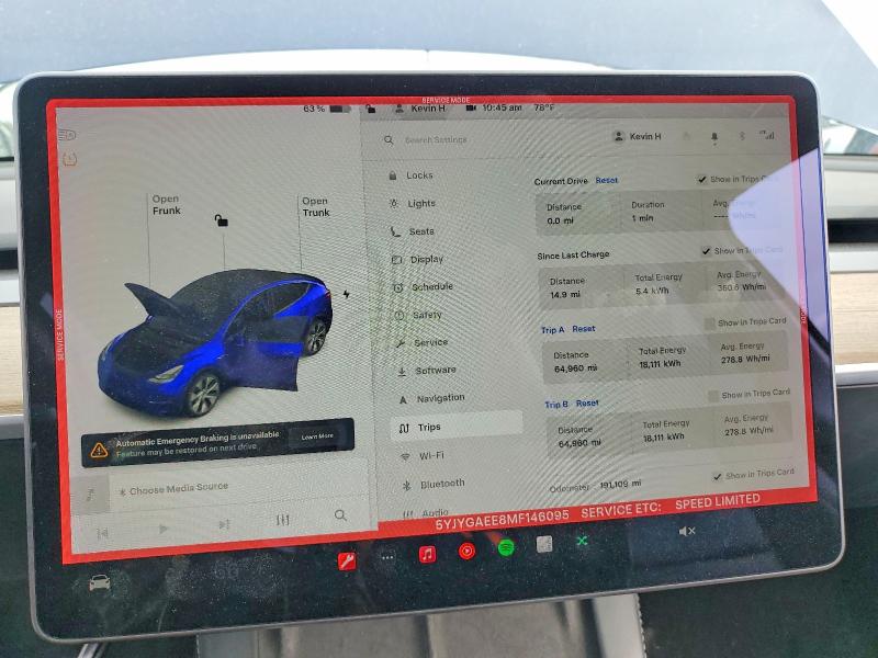 2021 Tesla Model Y მანქანა იყიდება აუქციონზე, vin: 5YJYGAEE8MF146095, აუქციონის ნომერი: 45609506