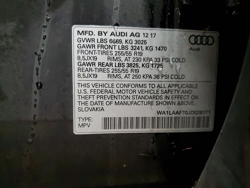 Aukcja sprzedaży 2018 Audi Q7, vin: WA1LAAF70JD026171, numer aukcji: 79805735