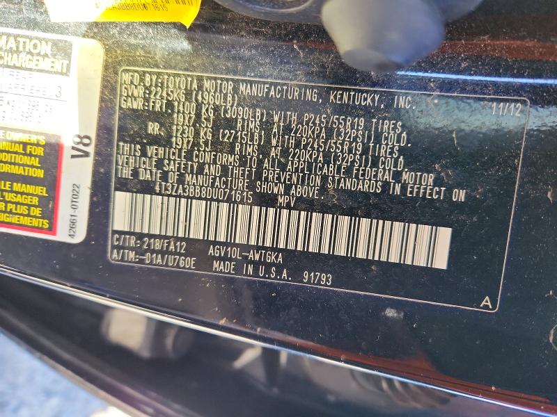 46285446 :رقم المزاد ، 4T3ZA3BB8DU071615 vin ، 2013 Toyota Venza مزاد بيع