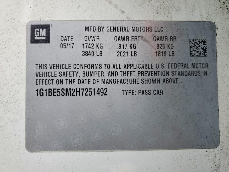 Продажа на аукционе авто 2017 Chevrolet Cruze, vin: 1G1BE5SM2H7251492, номер лота: 46582326