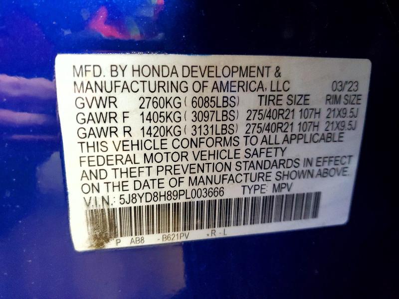 78801635 :رقم المزاد ، 5J8YD8H89PL003666 vin ، 2023 Acura Mdx مزاد بيع