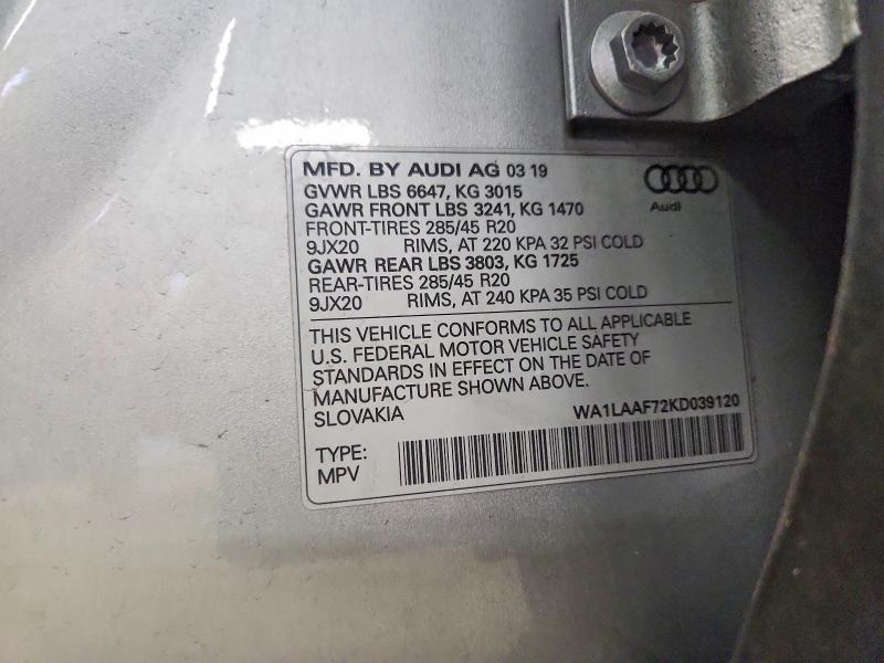 Aukcja sprzedaży 2019 Audi Q7, vin: WA1LAAF72KD039120, numer aukcji: 46980746