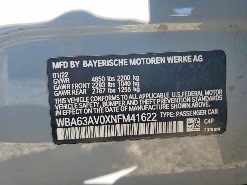 Продаж на аукціоні авто 2022 Bmw 430i, vin: WBA63AV0XNFM41622, номер лоту: 45747786