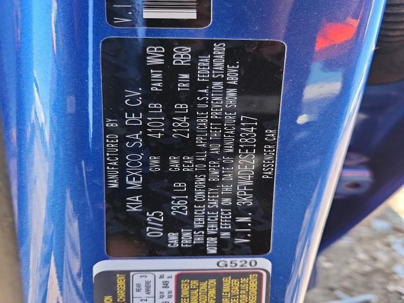 Aukcja sprzedaży 2025 Kia K4, vin: 3KPFW4DE2SE183417, numer aukcji: 47214776