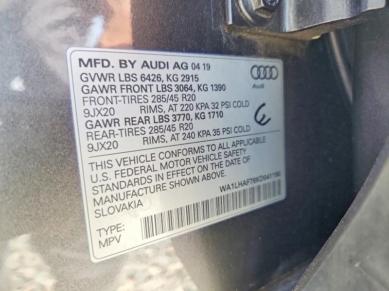 Aukcja sprzedaży 2019 Audi Q7, vin: WA1LHAF76KD041190, numer aukcji: 48155196