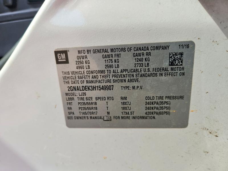 Aukcja sprzedaży 2017 Chevrolet Equinox, vin: 2GNALDEK3H1549907, numer aukcji: 47638816