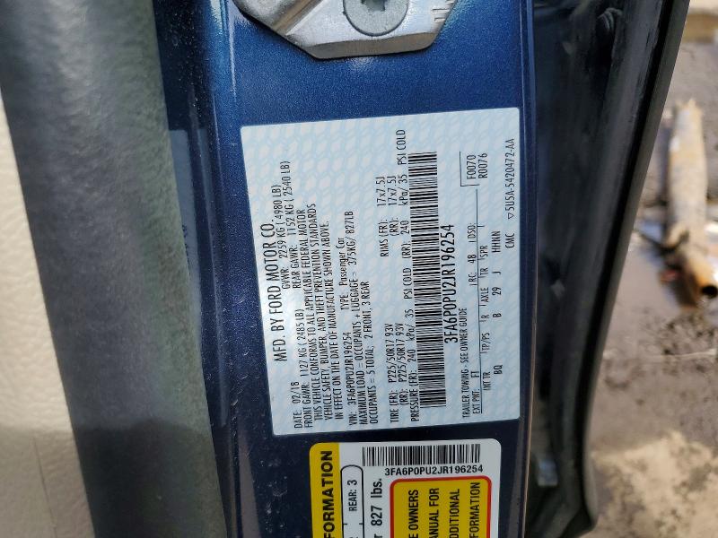 46714886 :رقم المزاد ، 3FA6P0PU2JR196254 vin ، 2018 Ford Fusion مزاد بيع
