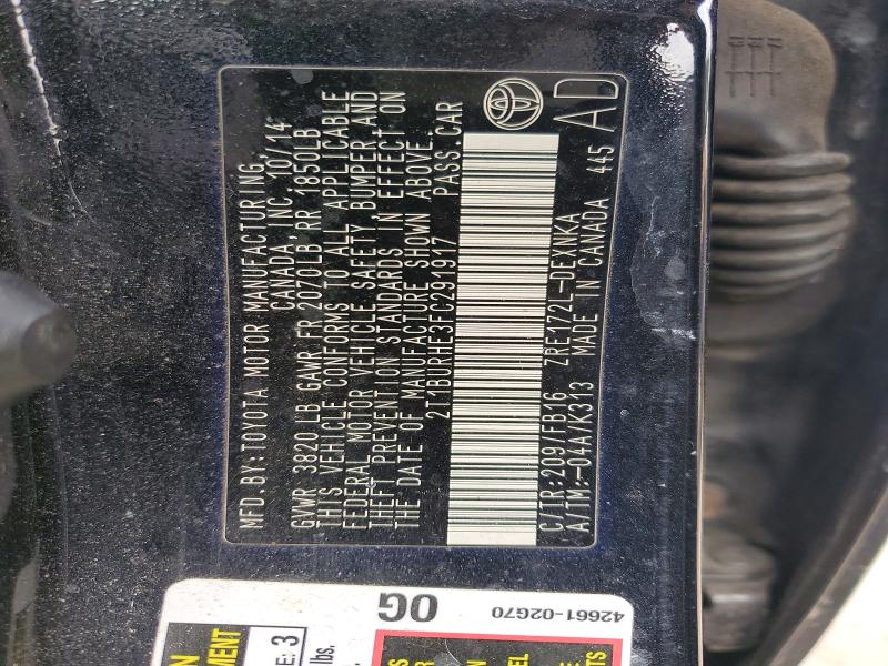 48072116 :رقم المزاد ، 2T1BURHE3FC291917 vin ، 2015 Toyota Corolla مزاد بيع