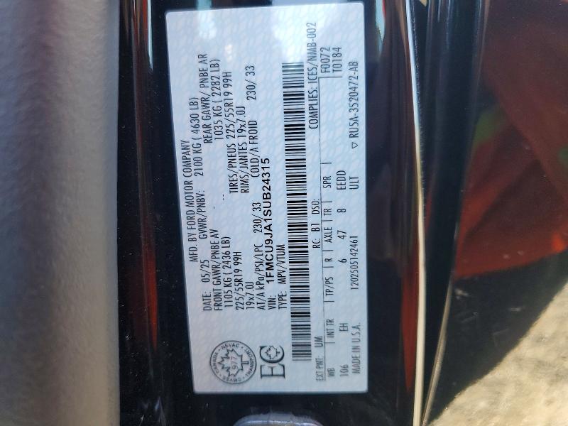 79936365 :رقم المزاد ، 1FMCU9JA1SUB24315 vin ، 2025 Ford Escape مزاد بيع