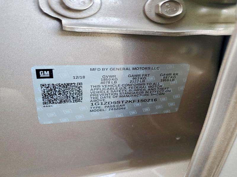 Продаж на аукціоні авто 2019 Chevrolet Malibu, vin: 1G1ZD5ST2KF150216, номер лоту: 79049385