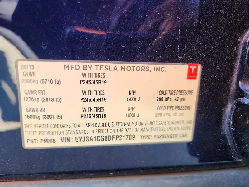Продажа на аукционе авто 2013 Tesla Model S, vin: 5YJSA1CG8DFP21789, номер лота: 47264786