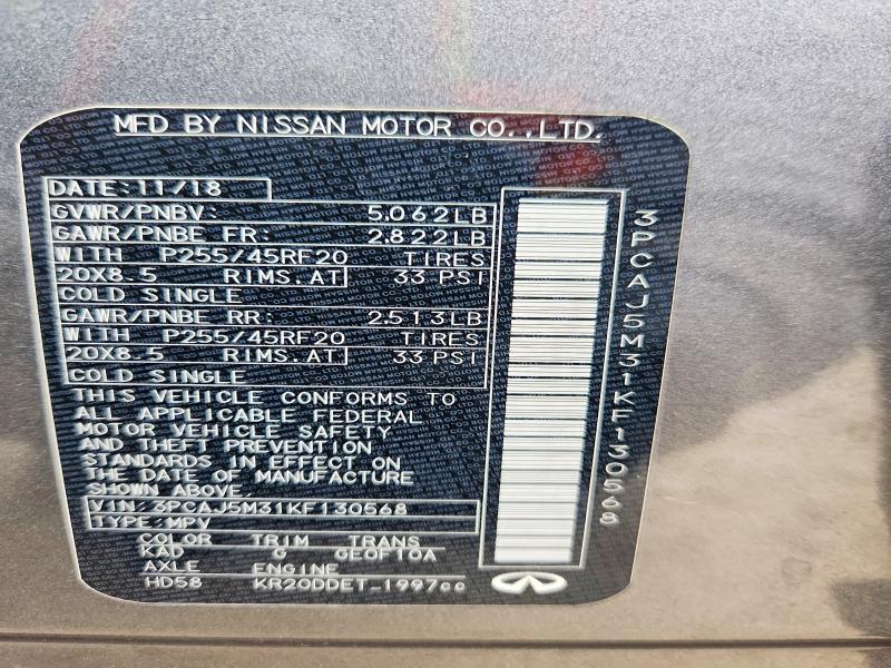 47926476 :رقم المزاد ، 3PCAJ5M31KF130568 vin ، 2019 Infiniti Qx50 مزاد بيع