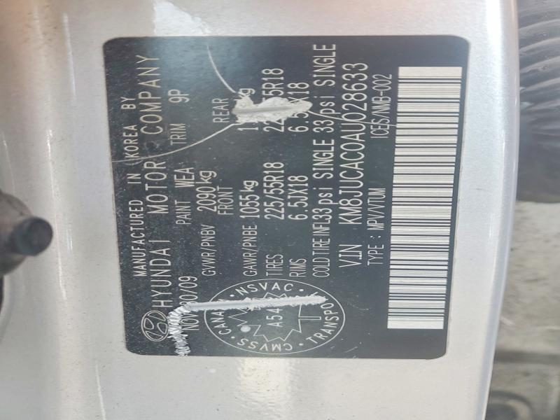 2010 Hyundai Tucson მანქანა იყიდება აუქციონზე, vin: KM8JUCAC0AU028633, აუქციონის ნომერი: 46330456