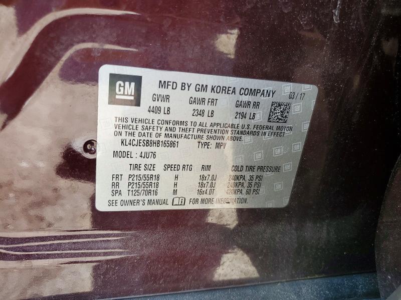 47715126 :رقم المزاد ، KL4CJESB8HB165861 vin ، 2017 Buick Encore مزاد بيع