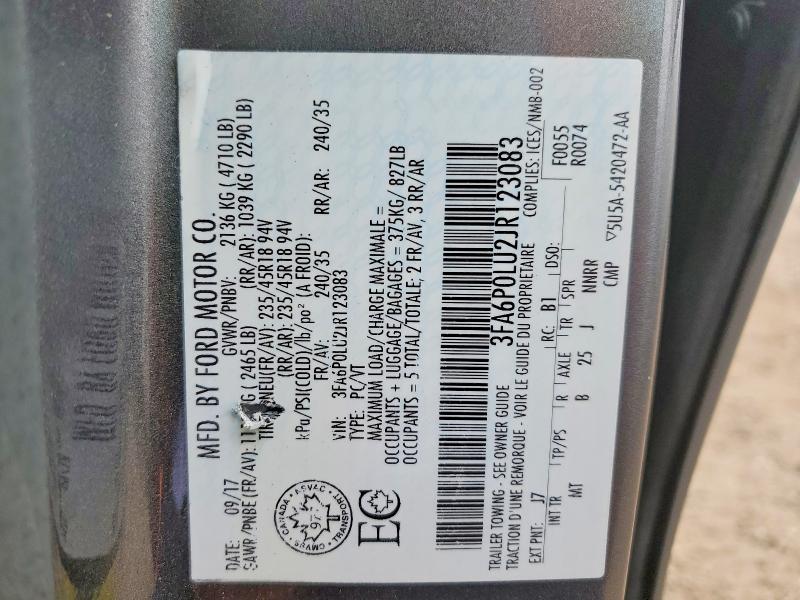 Aukcja sprzedaży 2018 Ford Fusion Se Hybrid 4dr, vin: 3FA6P0LU2JR123083, numer aukcji: 47902916