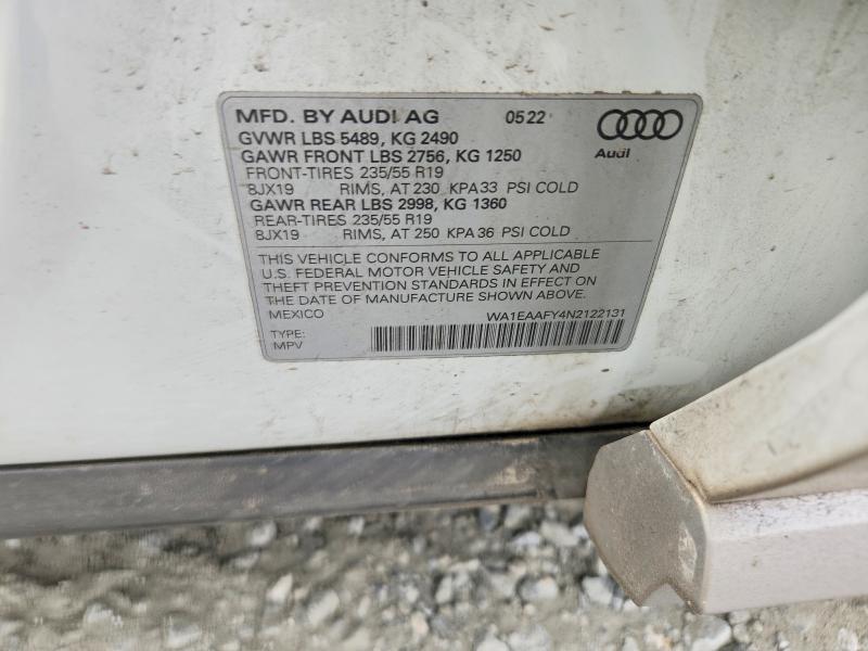 2022 Audi Q5 მანქანა იყიდება აუქციონზე, vin: WA1EAAFY4N2122131, აუქციონის ნომერი: 78174725