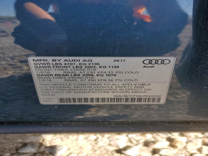 2018 Audi Q3 მანქანა იყიდება აუქციონზე, vin: WA1BCCFS9JR008390, აუქციონის ნომერი: 45809636