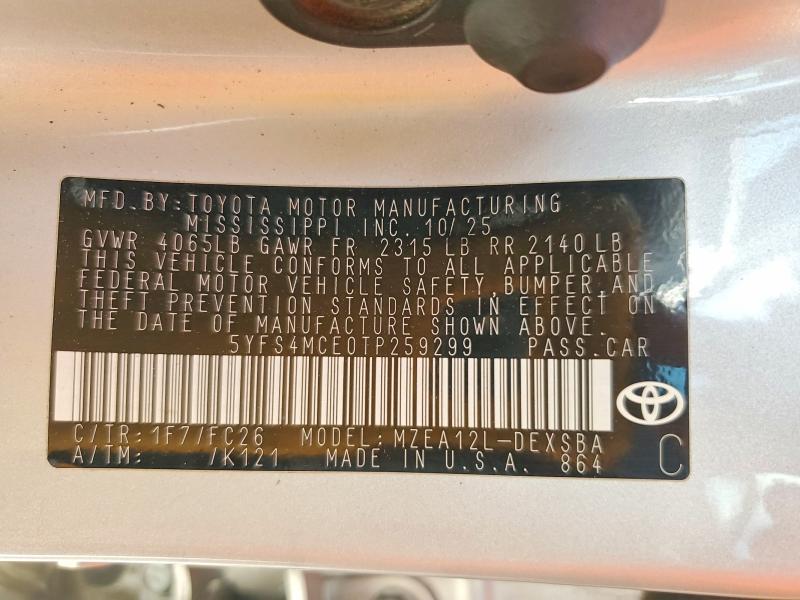 Продажа на аукционе авто 2026 Toyota Corolla, vin: 5YFS4MCE0TP259299, номер лота: 46033586