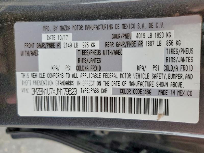Продажа на аукционе авто 2018 Mazda 3, vin: 3MZBN1U7XJM179523, номер лота: 47497526