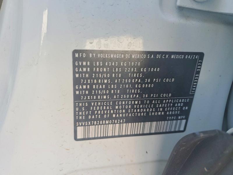 2024 Volkswagen Taos მანქანა იყიდება აუქციონზე, vin: 3VVSX7B26RM076247, აუქციონის ნომერი: 79812935