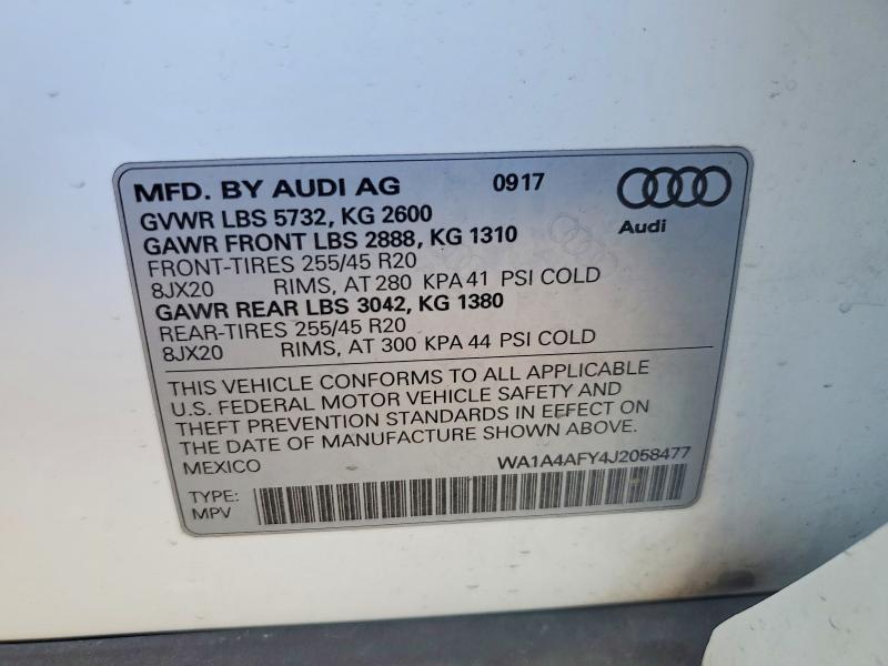 2018 Audi Sq5 მანქანა იყიდება აუქციონზე, vin: WA1A4AFY4J2058477, აუქციონის ნომერი: 46244356