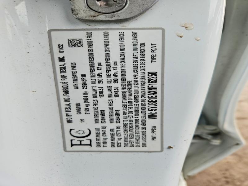 79915475 :رقم المزاد ، 5YJ3E1EAXNF162250 vin ، 2022 Tesla Model 3 مزاد بيع