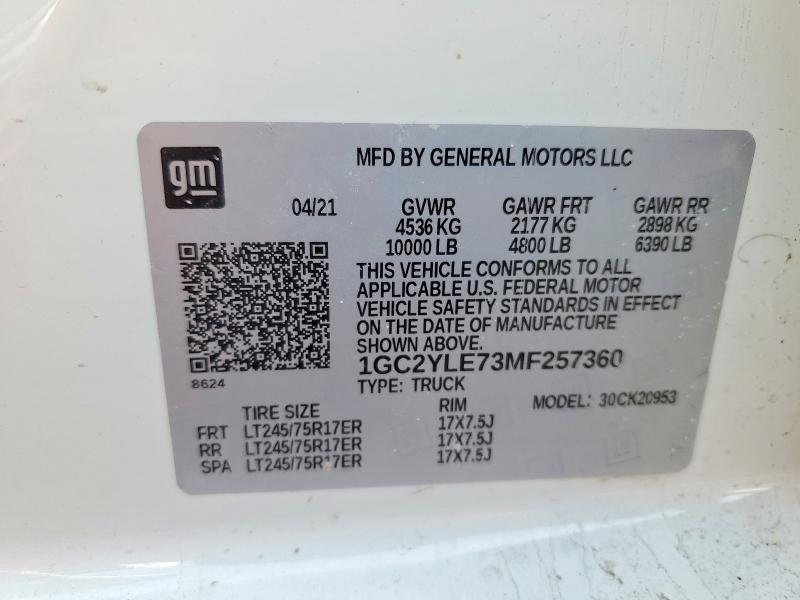 Aukcja sprzedaży 2021 Chevrolet Silverado, vin: 1GC2YLE73MF257360, numer aukcji: 46678176