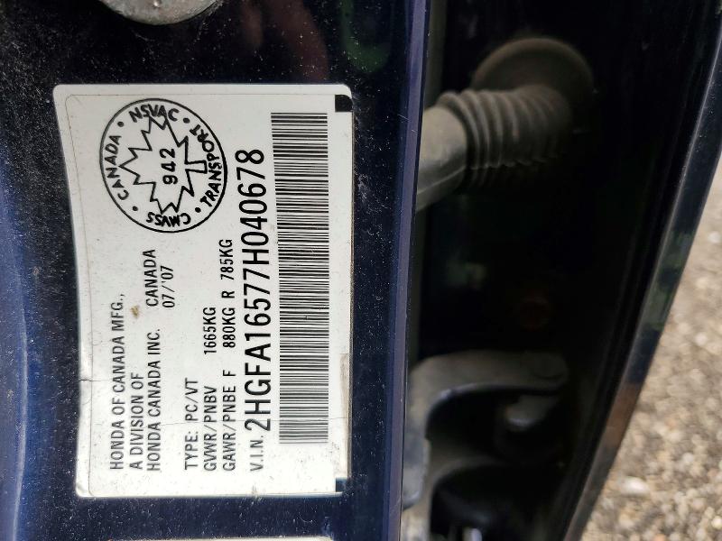 2007 Honda Civic მანქანა იყიდება აუქციონზე, vin: 2HGFA16577H040678, აუქციონის ნომერი: 46110816
