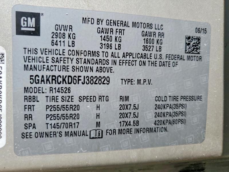 46341526 :رقم المزاد ، 5GAKRCKD6FJ382829 vin ، 2015 Buick Enclave مزاد بيع