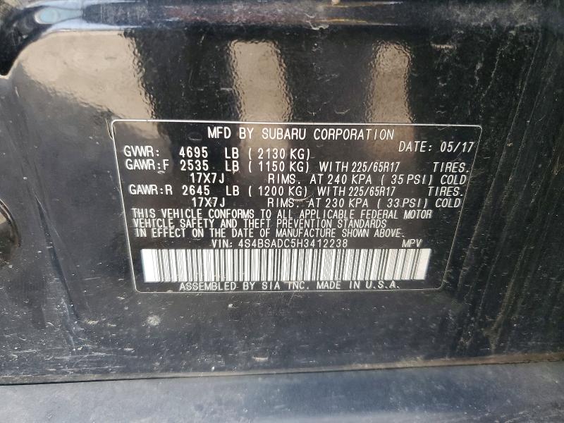 2017 Subaru Outback მანქანა იყიდება აუქციონზე, vin: 4S4BSADC5H3412238, აუქციონის ნომერი: 47218016