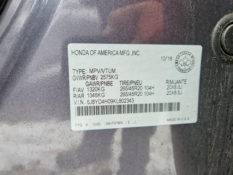 Продаж на аукціоні авто 2019 Acura Mdx, vin: 5J8YD4H09KL802343, номер лоту: 45998346