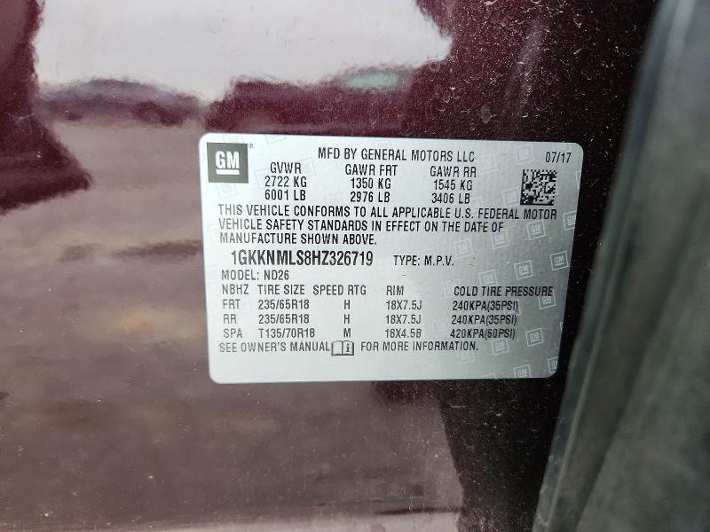 Aukcja sprzedaży 2017 Gmc Acadia, vin: 1GKKNMLS8HZ326719, numer aukcji: 79559575