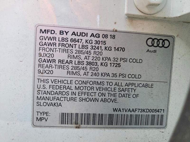 Aukcja sprzedaży 2019 Audi Q7, vin: WA1VAAF73KD005471, numer aukcji: 41932746