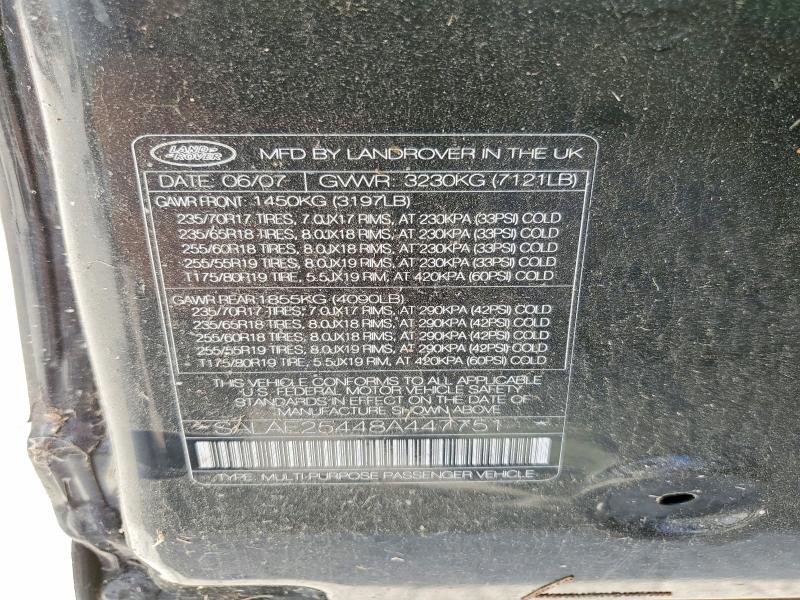 2008 Land Rover Lr3 მანქანა იყიდება აუქციონზე, vin: SALAE25448A447751, აუქციონის ნომერი: 48138106