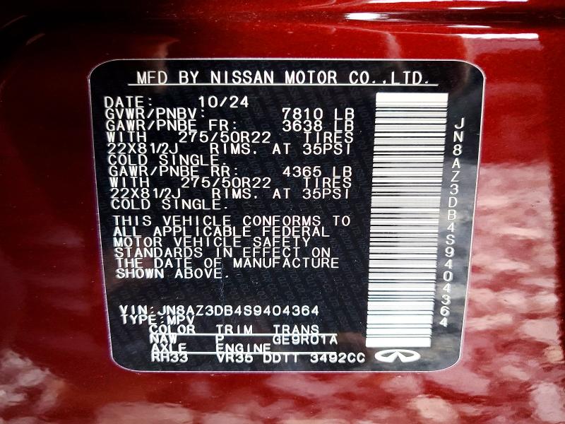 Aukcja sprzedaży 2025 Infiniti Qx80, vin: JN8AZ3DB4S9404364, numer aukcji: 46954856
