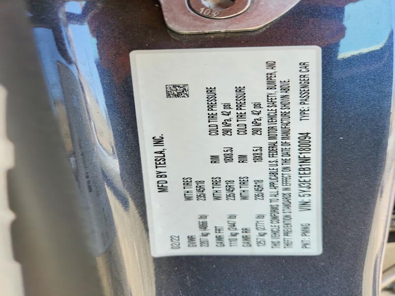 Продажа на аукционе авто 2022 Tesla Model 3, vin: 5YJ3E1EB1NF180094, номер лота: 47002256
