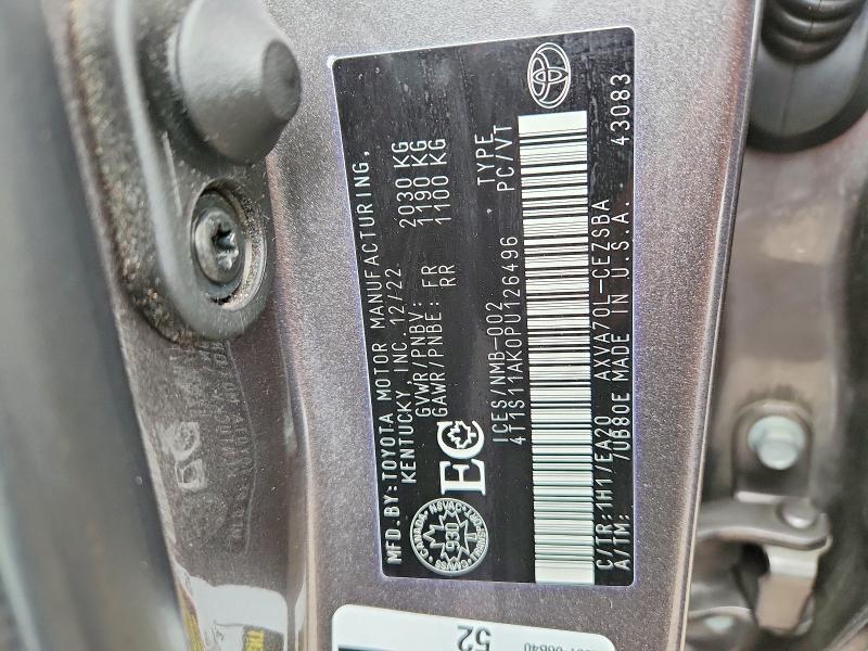 Продаж на аукціоні авто 2023 Toyota Camry, vin: 4T1S11AK0PU126496, номер лоту: 46453456