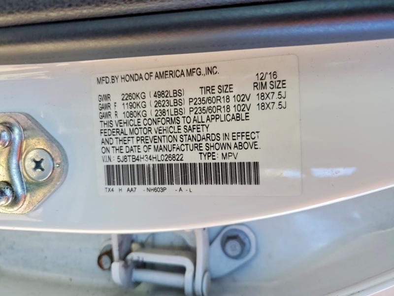 Aukcja sprzedaży 2017 Acura Rdx, vin: 5J8TB4H34HL026822, numer aukcji: 46262706