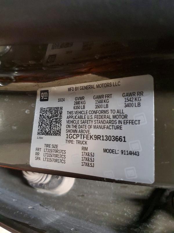 2024 Chevrolet Colorado მანქანა იყიდება აუქციონზე, vin: 1GCPTFEK9R1303661, აუქციონის ნომერი: 45665066