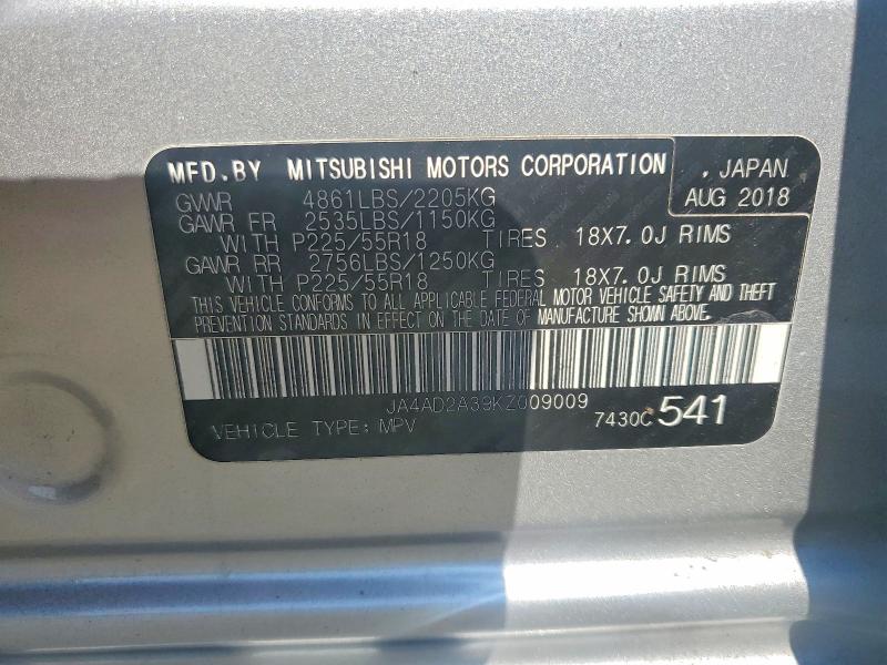 Продаж на аукціоні авто 2019 Mitsubishi Outlander, vin: JA4AD2A39KZ009009, номер лоту: 41846446