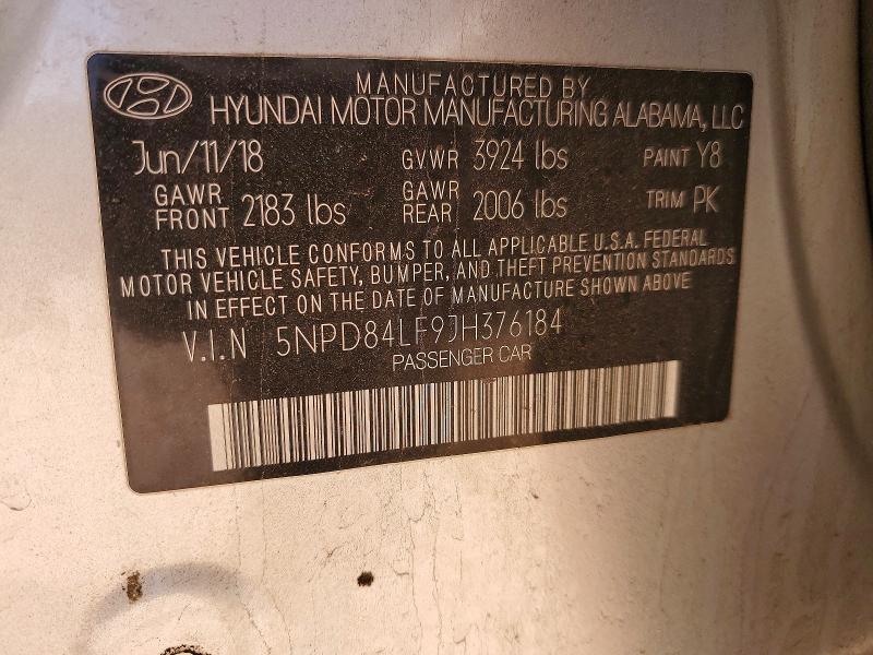Продаж на аукціоні авто 2018 Hyundai Elantra, vin: 5NPD84LF9JH376184, номер лоту: 46011696