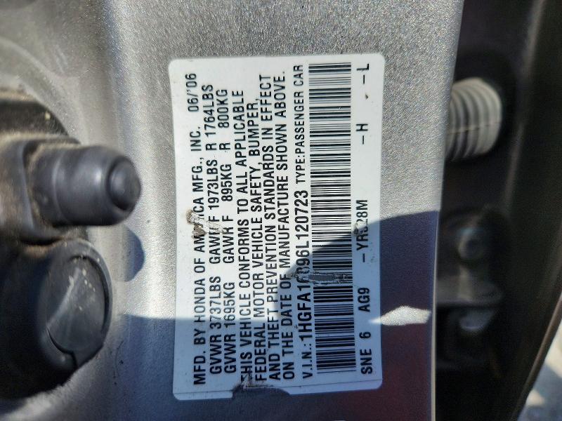 Auction sale of the 2006 Honda Civic, vin: 1HGFA16896L120723, lot number: 79685055