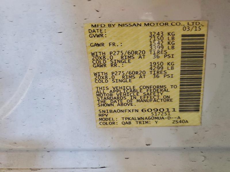 Auction sale of the 2015 Nissan Armada, vin: 5N1BA0NFXFN609011, lot number: 45494226