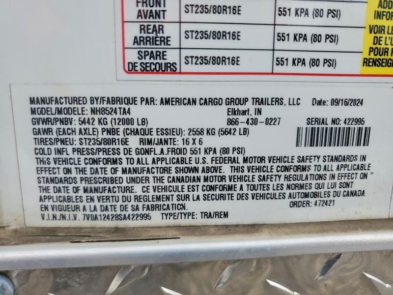 Продажа на аукционе авто 2025 American Cargo Grp Inc Unknown, vin: 7V0A12428SA422995, номер лота: 46010356